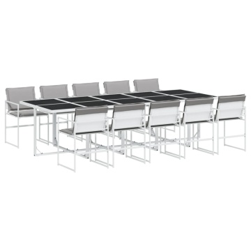 Set mobilier de grădină, 11 piese, cu perne, alb, textilenă - Img 2