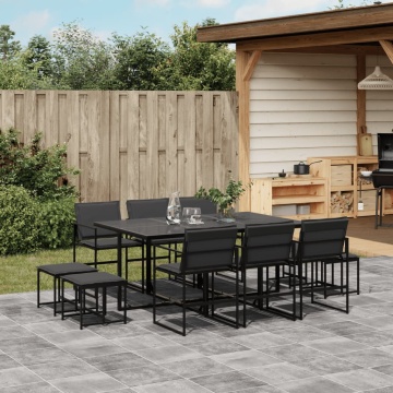 Set mobilier de grădină, 11 piese, cu perne, negru, textilenă - Img 1