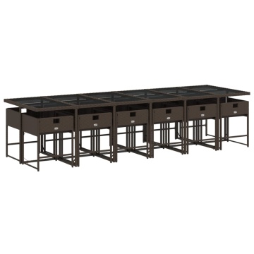 Set mobilier de grădină, 13 piese, maro, cu perne, poliratan - Img 8