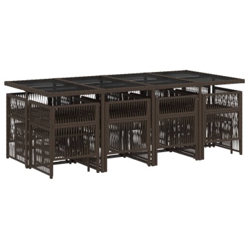 Set mobilier de grădină, 13 piese, maro, cu perne, poliratan - Img 3