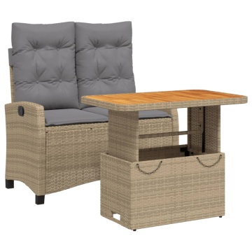 Set mobilier de grădină, 2 piese, cu perne, bej, poliratan - Img 2