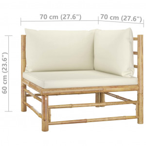 Set mobilier de grădină, 2 piese, perne alb crem, bambus - Img 5