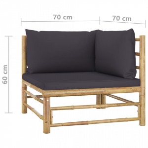 Set mobilier de grădină, 2 piese, perne gri închis, bambus - Img 6