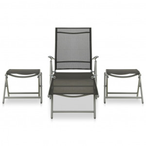 Set mobilier de grădină, 3 piese, argintiu textilenă & aluminiu - Img 2