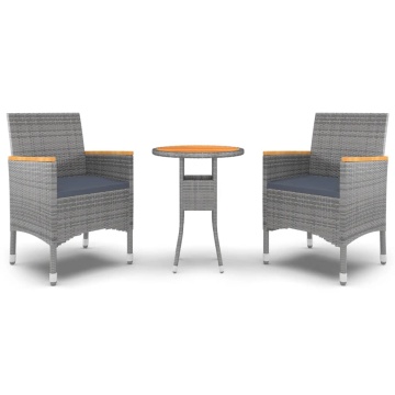 Set mobilier de grădină, 3 piese, gri, poliratan - Img 2