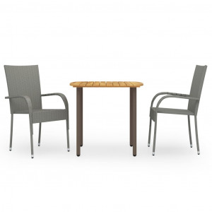 Set mobilier de grădină, 3 piese, gri, poliratan - Img 1