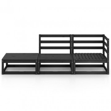 Set mobilier de grădină, 3 piese, negru, lemn masiv de pin - Img 3