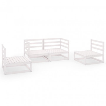 Set mobilier de grădină, 4 piese, alb, lemn masiv de pin - Img 2