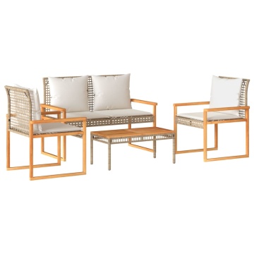 Set mobilier de grădină, 4 piese, cu perne, mix bej, poliratan - Img 2