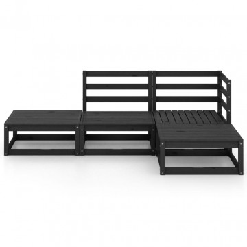 Set mobilier de grădină, 4 piese, negru, lemn masiv de pin - Img 3