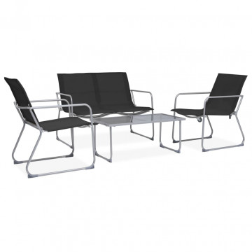 Set mobilier de grădină, 4 piese, negru, oțel și textil - Img 1