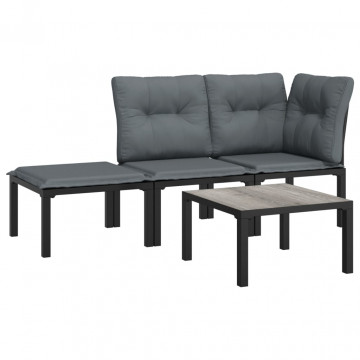 Set mobilier de grădină, 4 piese, negru și gri, poliratan - Img 2