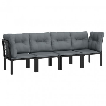 Set mobilier de grădină, 4 piese, negru și gri, poliratan - Img 3
