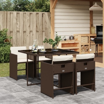 Set mobilier de grădină, 5 piese, cu perne, maro, poliratan - Img 1