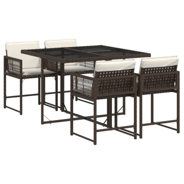 Set mobilier de grădină, 5 piese, cu perne, maro, poliratan - Img 2