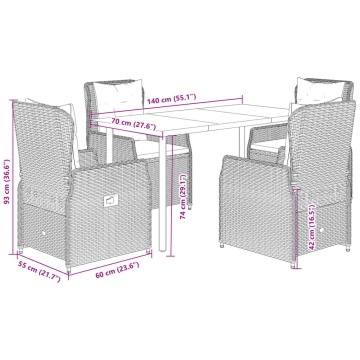 Set mobilier de grădină, 5 piese, cu perne, maro, poliratan - Img 7