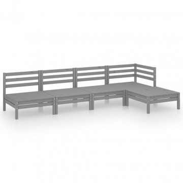 Set mobilier de grădină, 5 piese, gri, lemn masiv de pin - Img 2