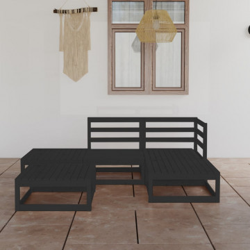 Set mobilier de grădină, 5 piese, negru, lemn masiv de pin - Img 1