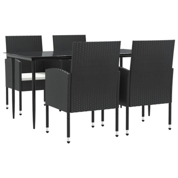Set mobilier de grădină, 5 piese, negru, poliratan și oțel - Img 2