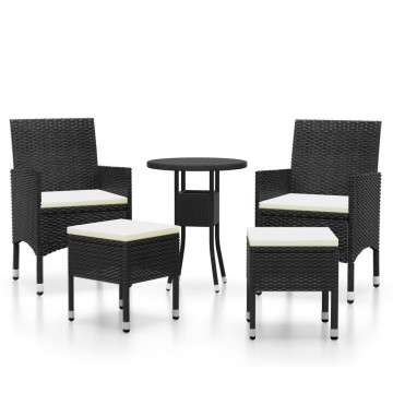 Set mobilier de grădină, 5 piese, negru, poliratan - Img 2