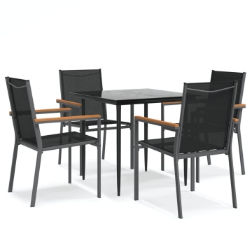 Set mobilier de grădină, 5 piese, negru, textilenă și oțel - Img 2