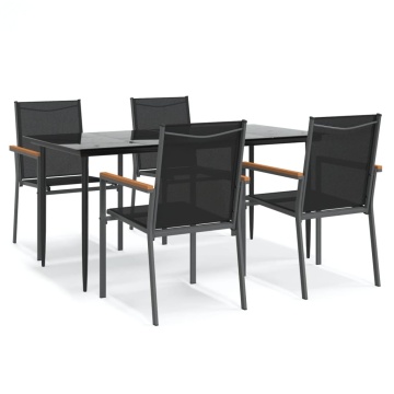 Set mobilier de grădină, 5 piese, negru, textilenă și oțel - Img 2