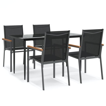 Set mobilier de grădină, 5 piese, negru, textilenă și oțel - Img 2