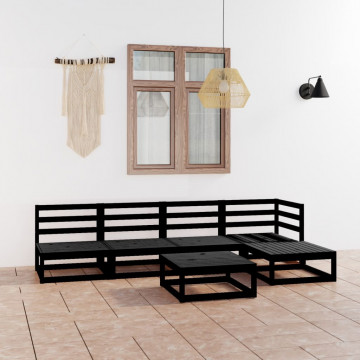 Set mobilier de grădină, 6 piese, negru, lemn masiv de pin - Img 1