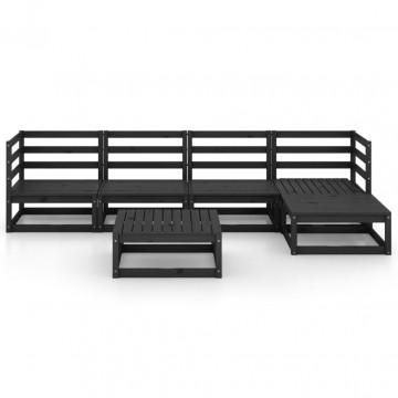 Set mobilier de grădină, 6 piese, negru, lemn masiv de pin - Img 3