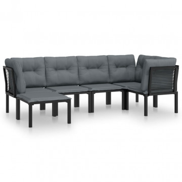 Set mobilier de grădină, 6 piese, negru și gri, poliratan - Img 2