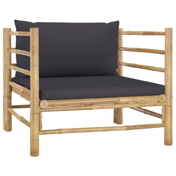 Set mobilier de grădină, 6 piese, perne gri închis, bambus - Img 5