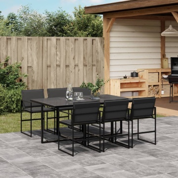 Set mobilier de grădină, 7 piese, cu perne, negru, textilenă - Img 1