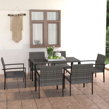 Set mobilier de grădină, 7 piese, gri, poliratan - Img 1