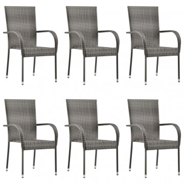 Set mobilier de grădină, 7 piese, gri, poliratan - Img 2