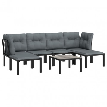 Set mobilier de grădină, 7 piese, negru și gri, poliratan - Img 3