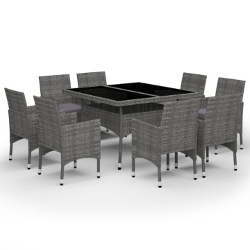 Set mobilier de grădină, 9 piese, gri, poliratan și sticlă - Img 2
