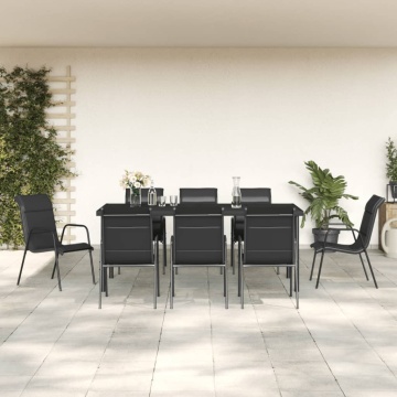 Set mobilier de grădină, 9 piese, negru, oțel și textilenă - Img 1