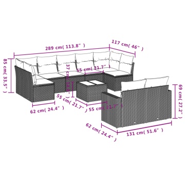 Set mobilier de grădină cu perne, 10 piese, gri, poliratan - Img 3