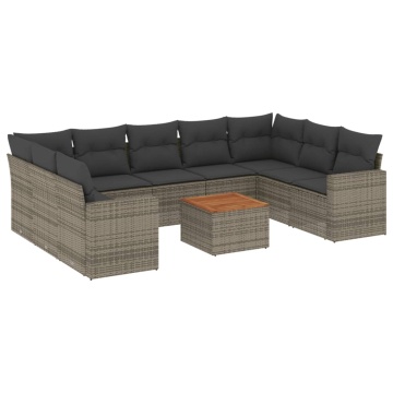 Set mobilier de grădină cu perne, 10 piese, gri, poliratan - Img 2
