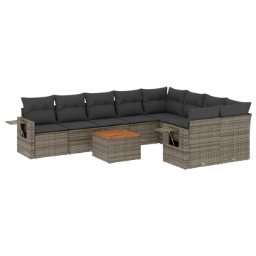 Set mobilier de grădină cu perne, 10 piese, gri, poliratan - Img 2