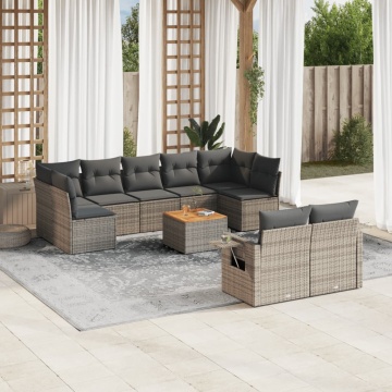Set mobilier de grădină cu perne, 10 piese, gri, poliratan - Img 1