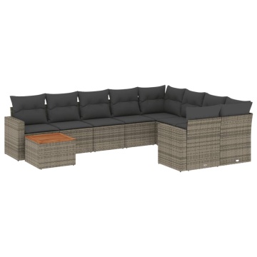 Set mobilier de grădină cu perne, 10 piese, gri, poliratan - Img 2