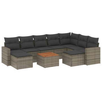 Set mobilier de grădină cu perne, 10 piese, gri, poliratan - Img 2