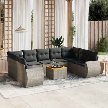 Set mobilier de grădină cu perne, 10 piese, gri, poliratan - Img 1