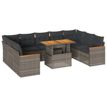 Set mobilier de grădină cu perne, 10 piese, gri, poliratan - Img 2