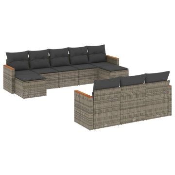 Set mobilier de grădină cu perne, 10 piese, gri, poliratan - Img 2