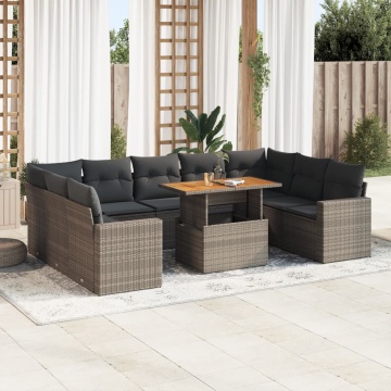 Set mobilier de grădină cu perne, 10 piese, gri, poliratan - Img 1