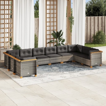 Set mobilier de grădină cu perne, 10 piese, gri, poliratan - Img 1