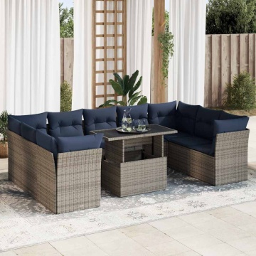 Set mobilier de grădină cu perne, 10 piese, gri, poliratan - Img 1