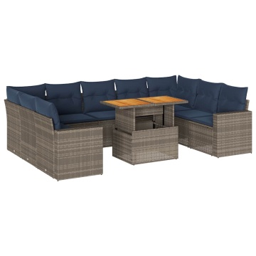 Set mobilier de grădină cu perne, 10 piese, gri, poliratan - Img 2